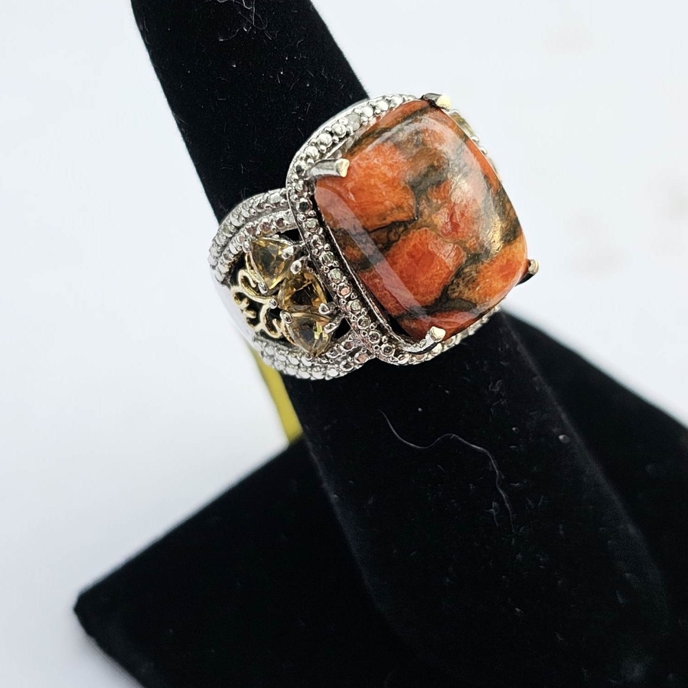 Chuck Clemency Jasper & Citrine Ring Platinum/14k/925 Sz 6! New - Picture 6 of 12
